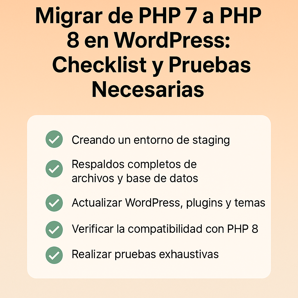 Migrar de PHP 7 a PHP 8 en WordPress: checklist y pruebas necesarias